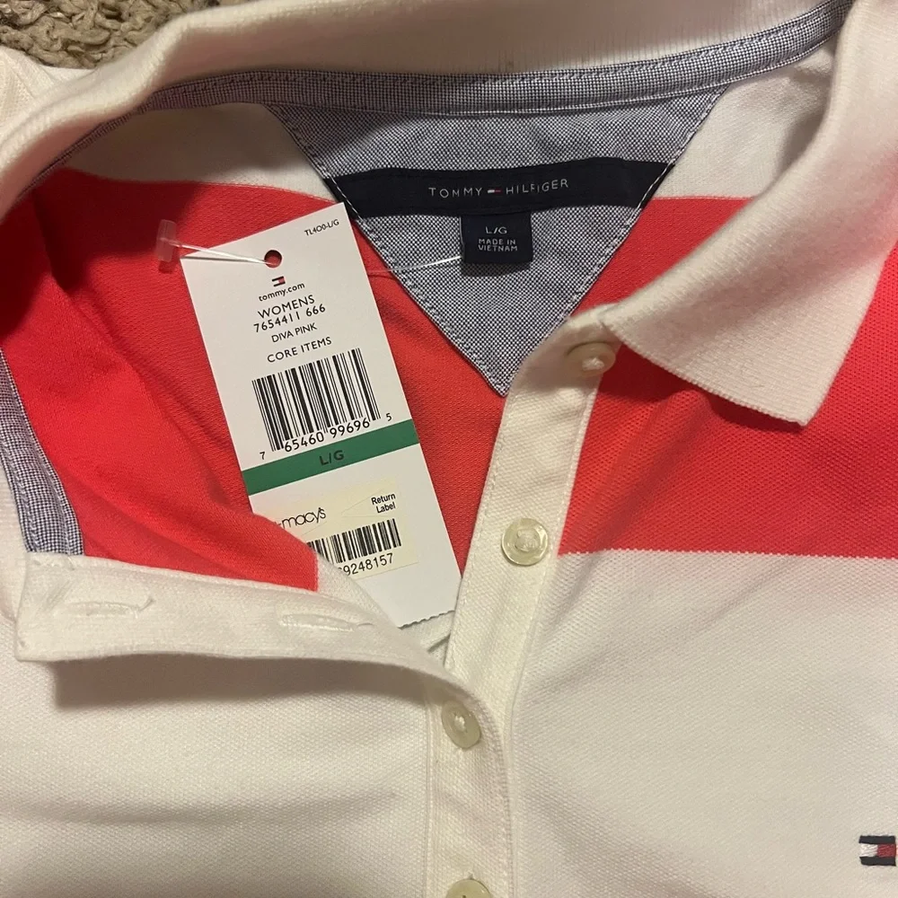 Tommy Hilfiger pink and white polo - Picture 2 of 3